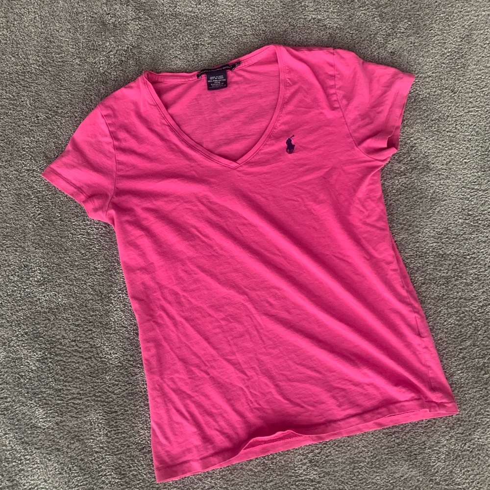 Ralph Lauren Sport V Neck Pink T Shirt